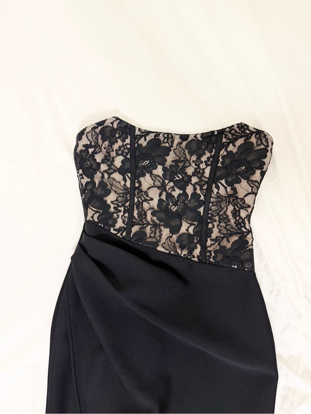 SHEIN Black Lace Corset Strapless Midi Dress w/ Front Slit - Picture 4 of 6